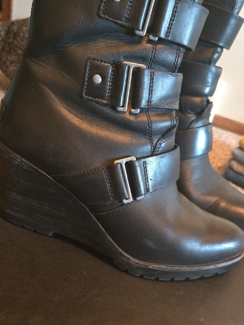 Sorel Women's Black Leather Strap Mid-Calf Combat Boots From Nordstrom - Picture 6 of 7